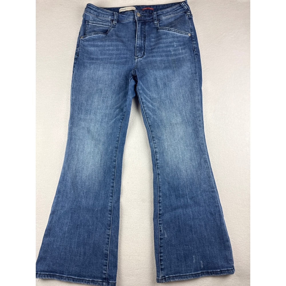 Anthropologie Pilcro Flare Jeans Womens 31 Petite Medium Wash High Rise Blue